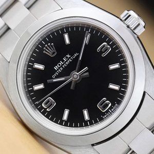 PAPERS! Rolex Oyster Ladies Black 24mm Watch! MINT! SALE!